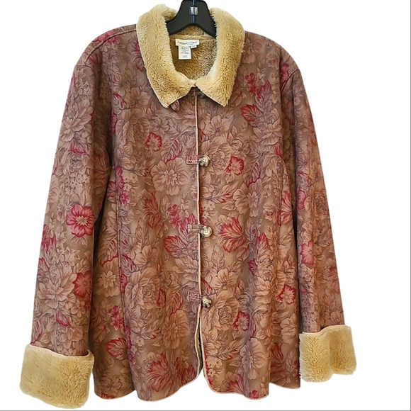 Coldwater Creek Jackets & Blazers - Coldwater Creek Faux Suede Jacket Floral Print Fur Lined Womens Size Extra Large